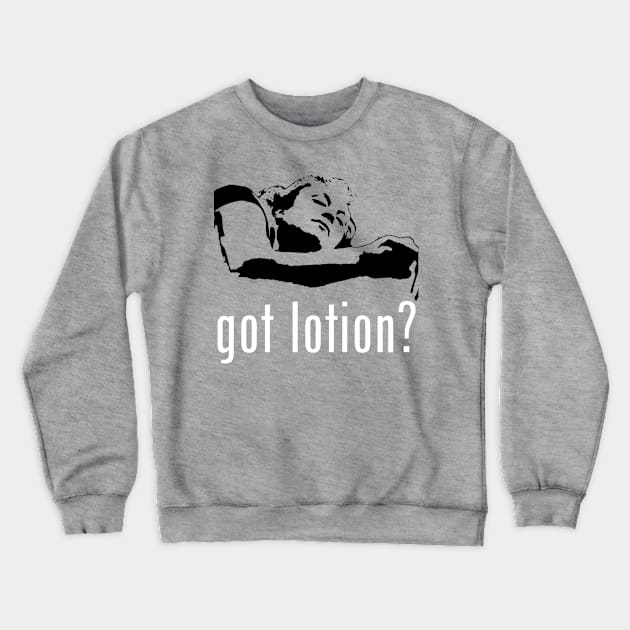 Got Lotion? Buffalo Bill (White & Black) Crewneck Sweatshirt by Zombie Squad Clothing